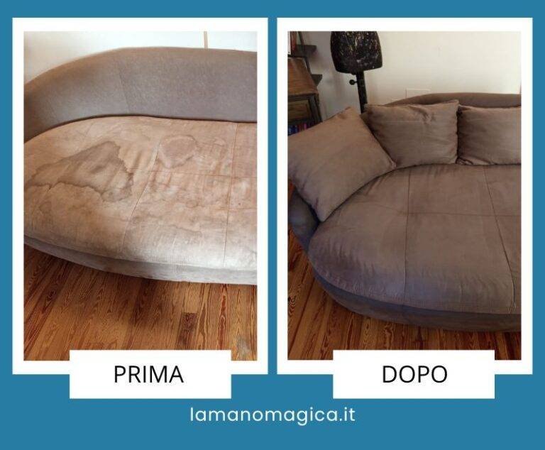 Prima e dopo divano in microfibra - lavaggio divani milano